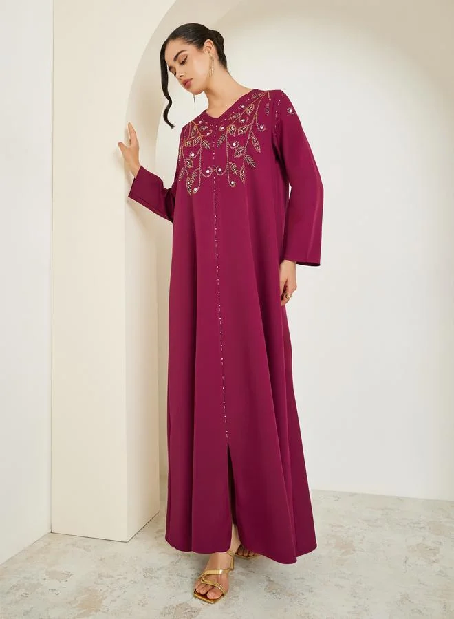Amirah Women Purple Embroidered Jalabiya
